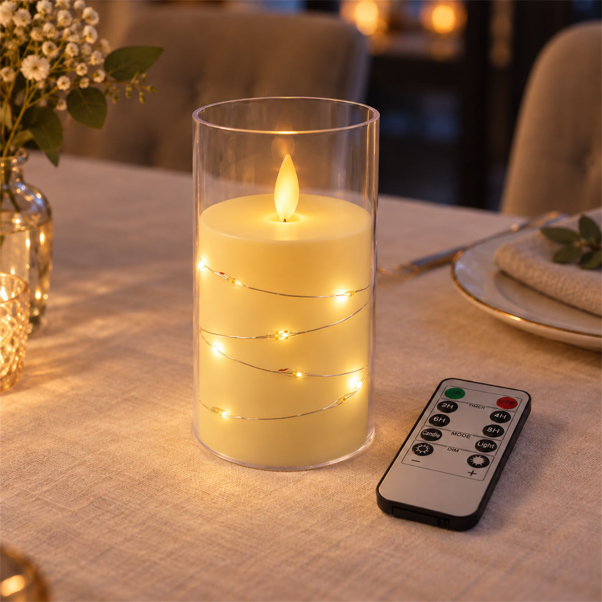 Decorative flameless LED candle with light wire and remote 03