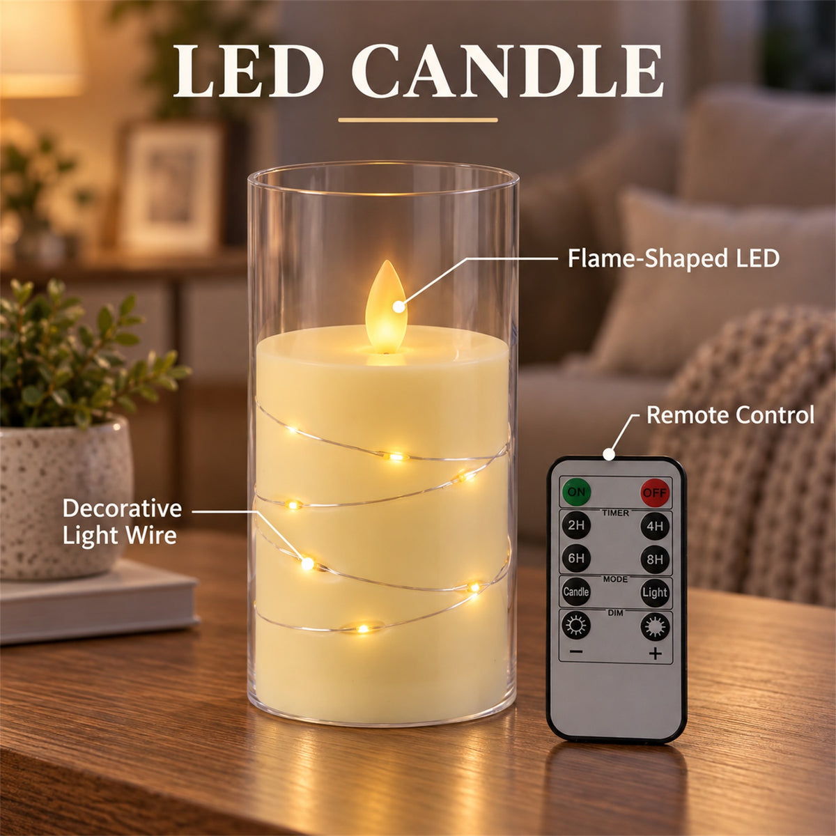 Decorative flameless LED candle with light wire and remote 05