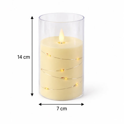 Decorative flameless LED candle with light wire and remote 14 Cm height and 7 Cm width