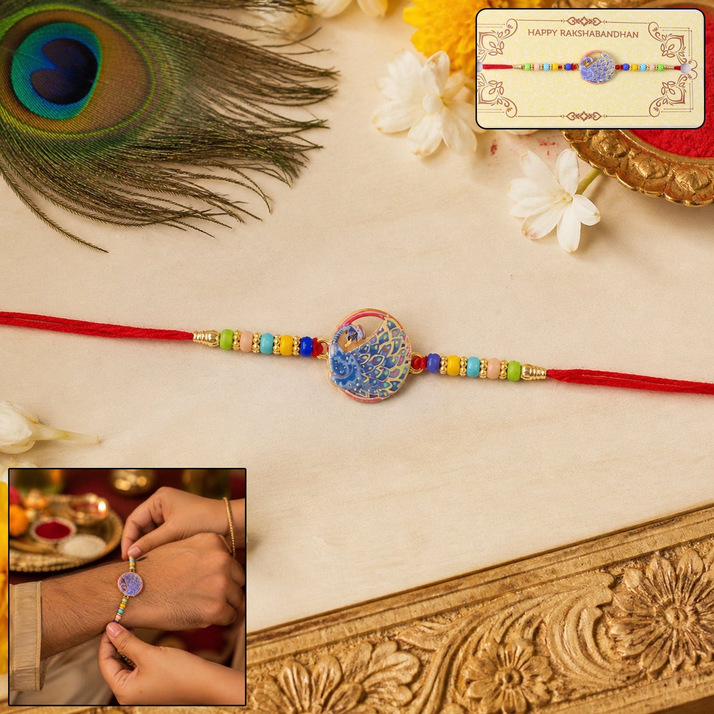 Peacock Rakhi Vibrant Multicolor Beads for Brother's Festive Looks (10pcs)