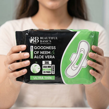 Beautiful Basics sanitary pads with neem aloe vera theme