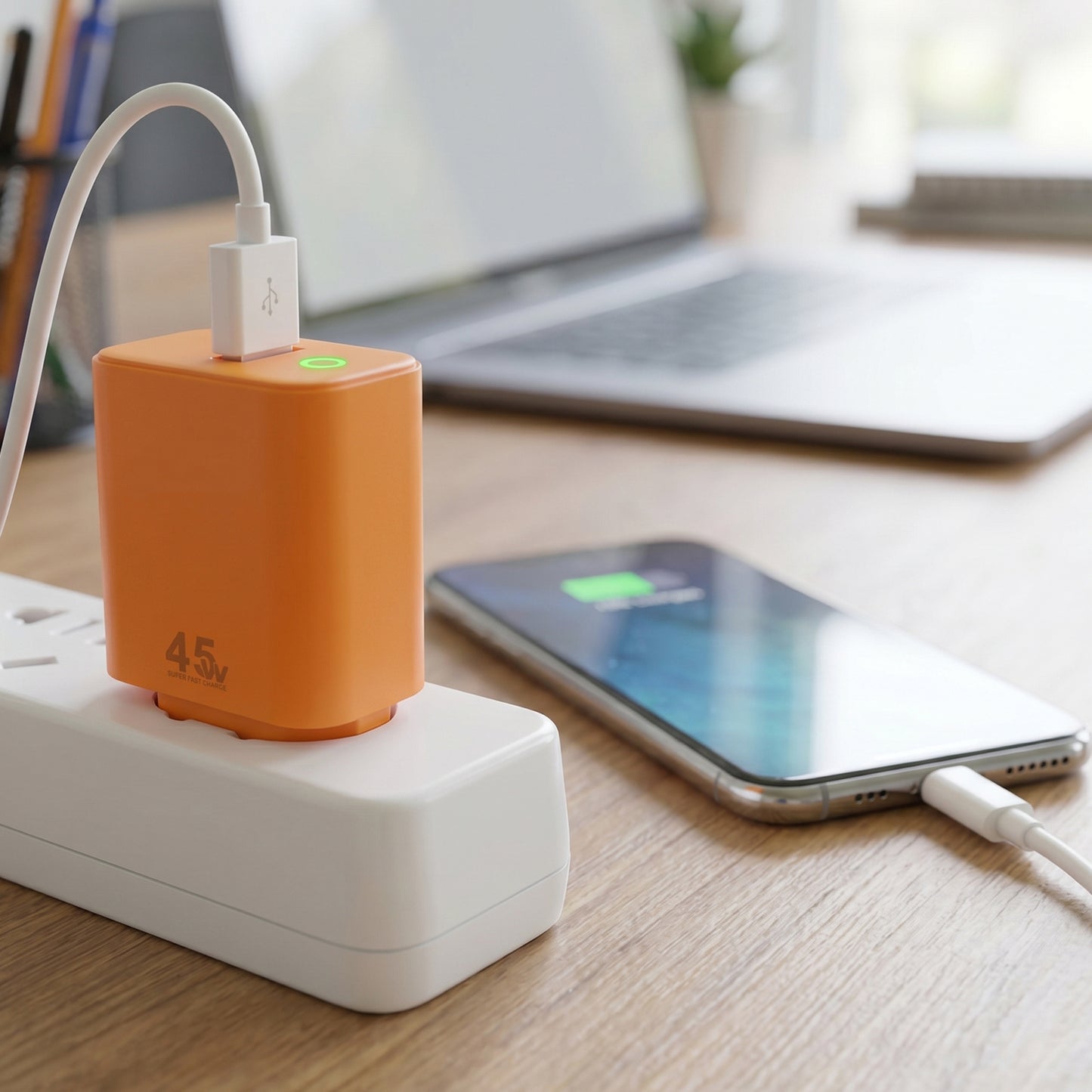 45W super fast wall charger with phone charging setup