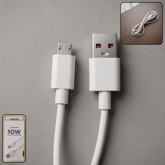 10W USB to Micro USB Charging Cable white, 1 meter, front view