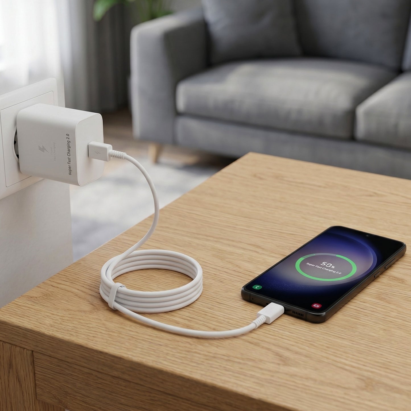 65W power adapter plugged in with Type C cable