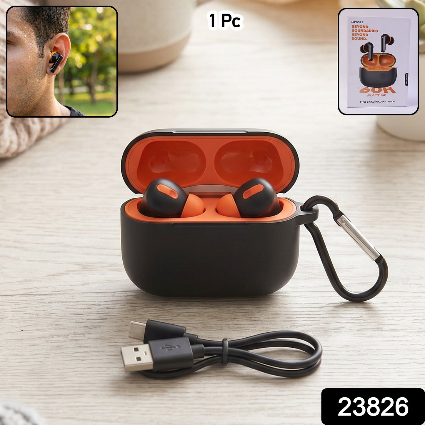 Wireless TWS earbuds product box and accessories