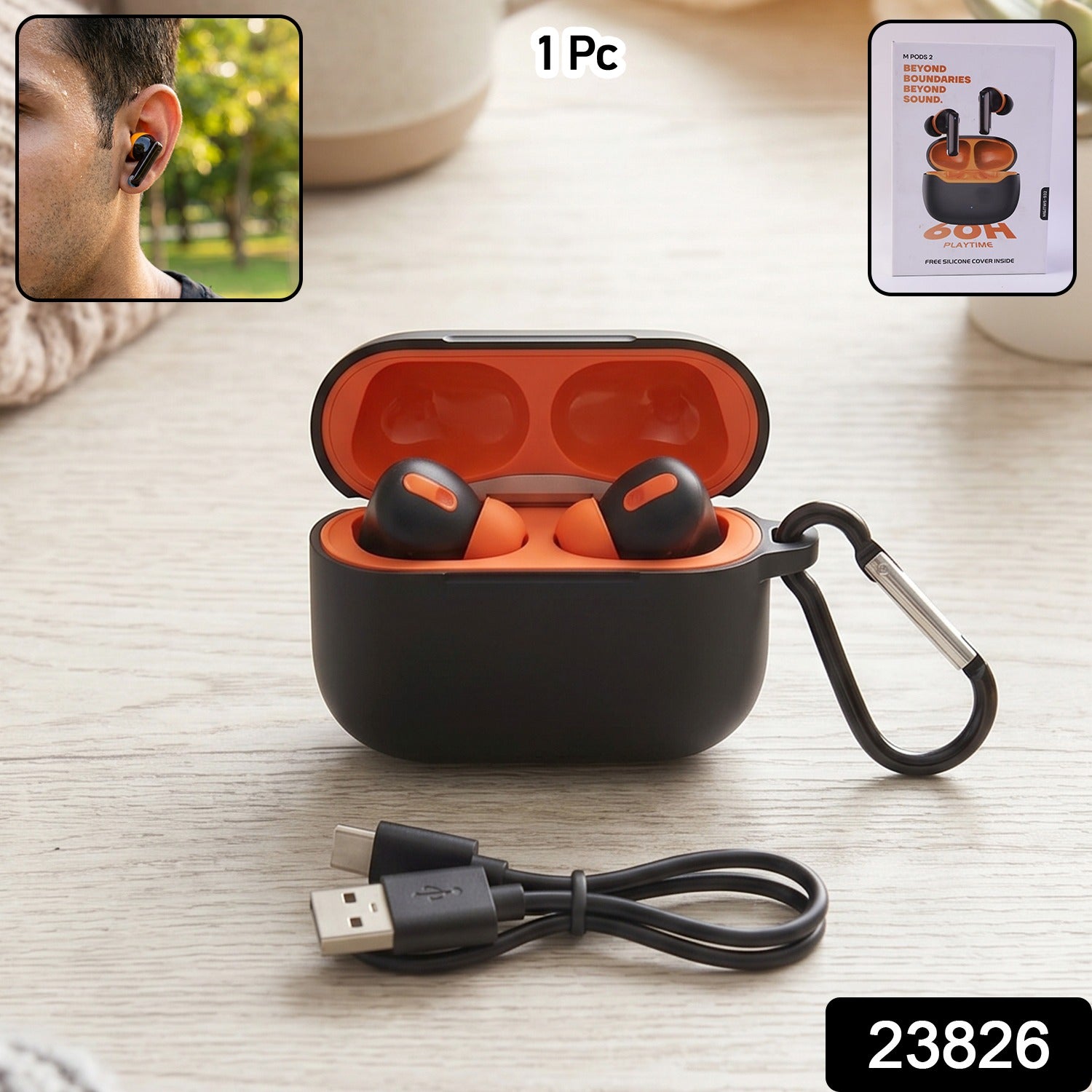 Wireless TWS earbuds product box and accessories