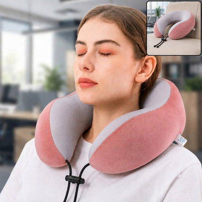 U shaped travel neck pillow in use