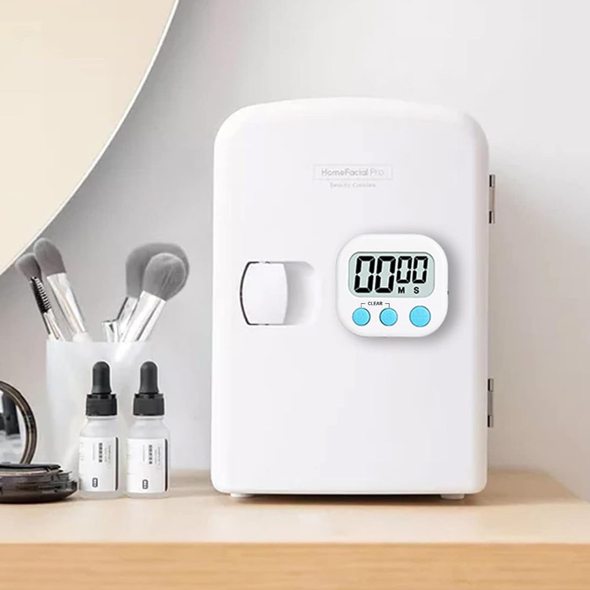 Magnetic digital timer attached to refrigerator