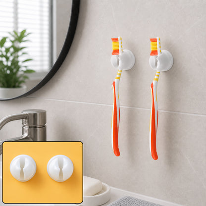 Wall mounted toothbrush holder clips in use