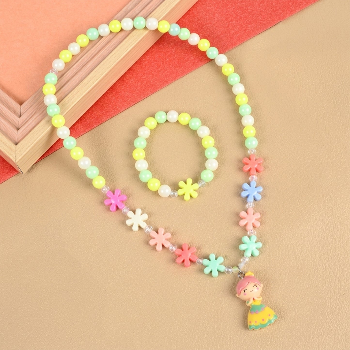 Kids colorful bead necklace and bracelet jewellery set