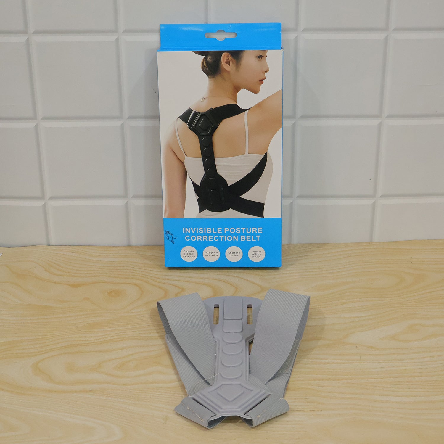Posture corrector belt live product and color box