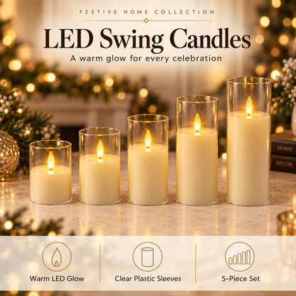 Flameless LED swing candle set with clear plastic sleeves 7