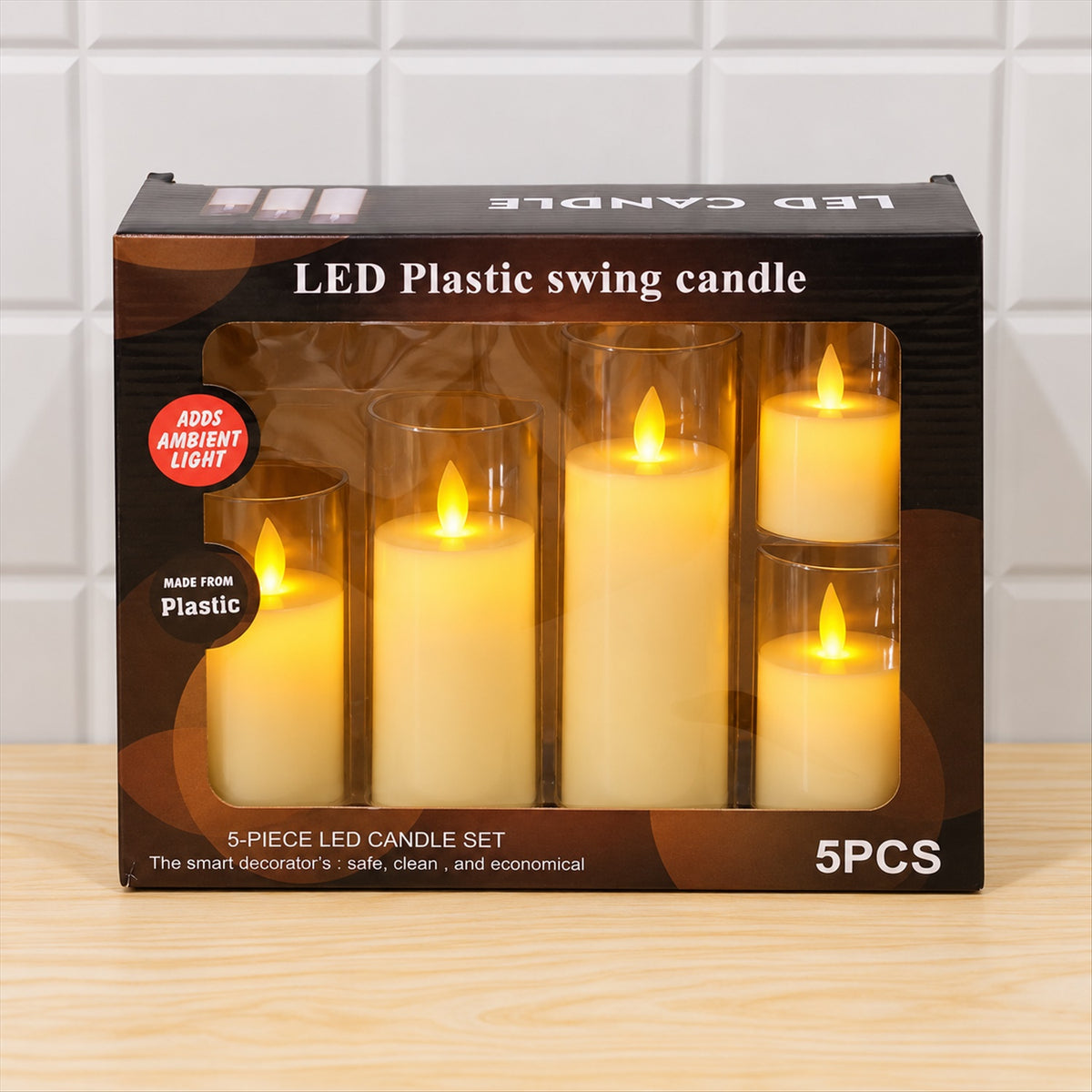 Flameless LED swing candle set with clear plastic sleeves 9