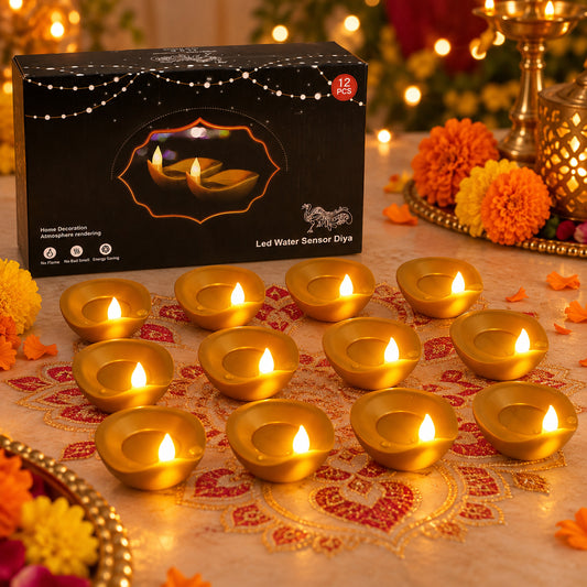 Golden flameless water sensor LED diya 01