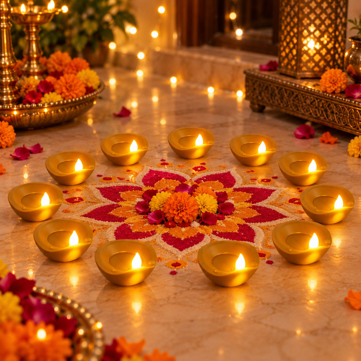Golden flameless water sensor LED diya 02