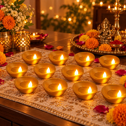 Golden flameless water sensor LED diya 03