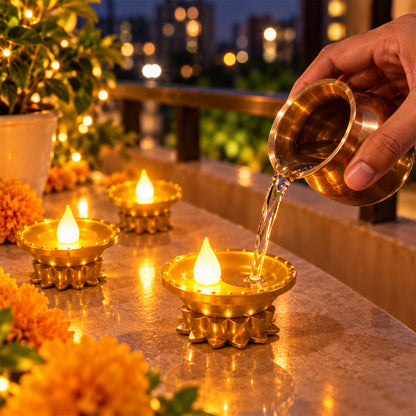 Golden water sensor LED diya 06