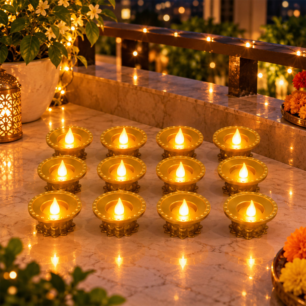 Golden water sensor LED diya 08