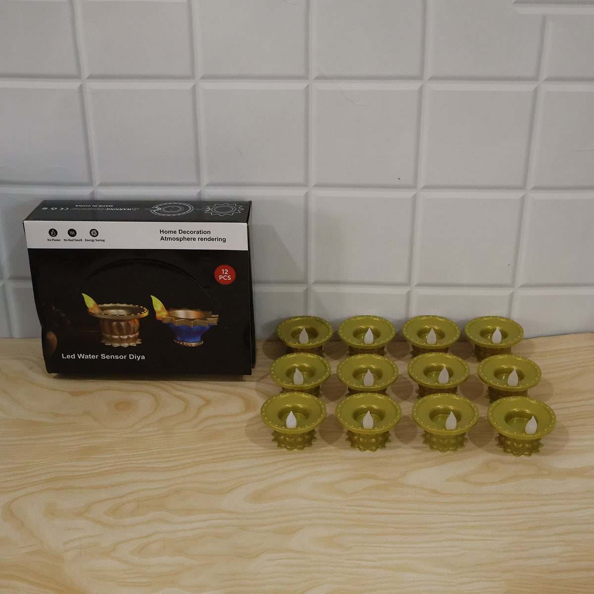 Golden water sensor LED diya actual product