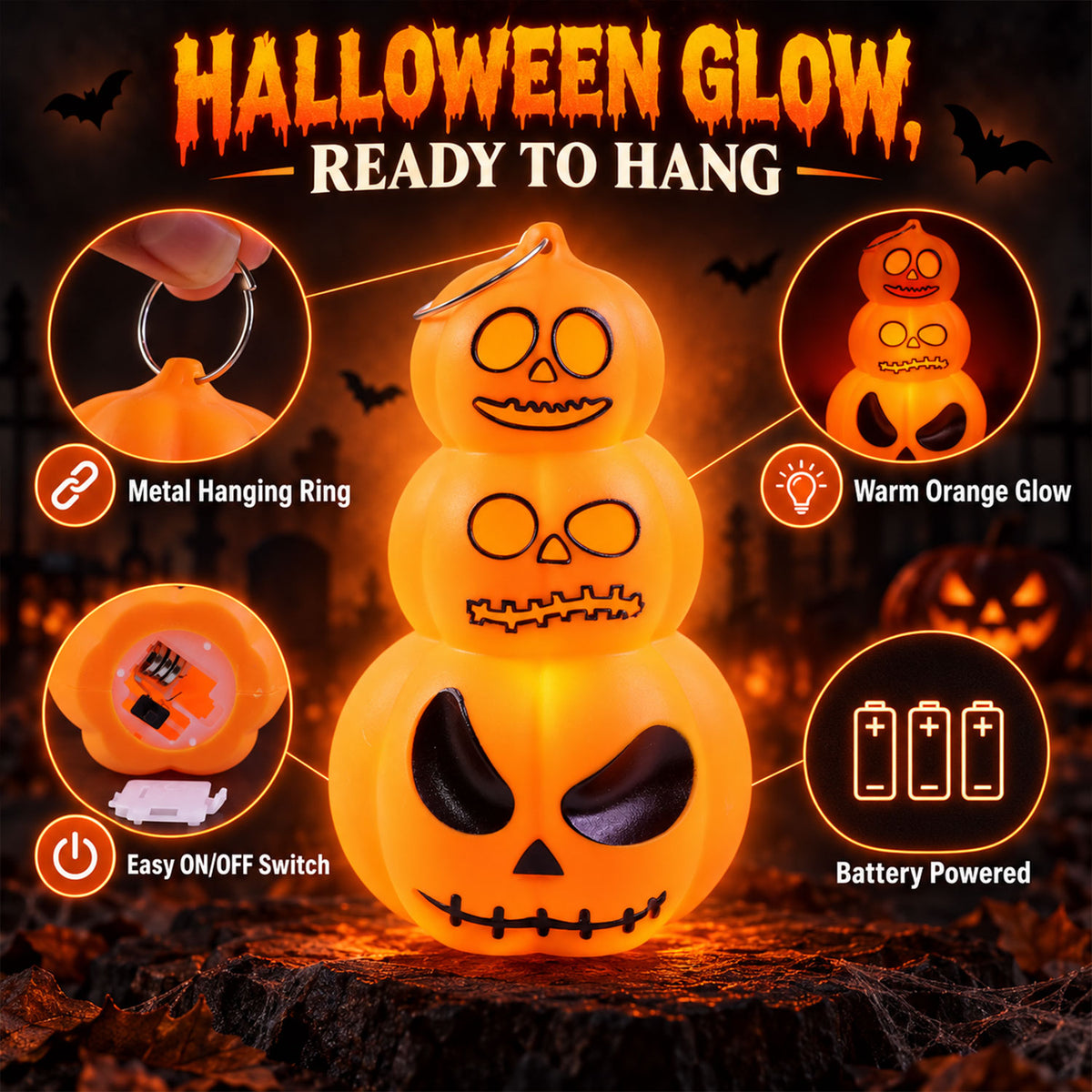 Halloween three tier pumpkin LED lights - lighting features