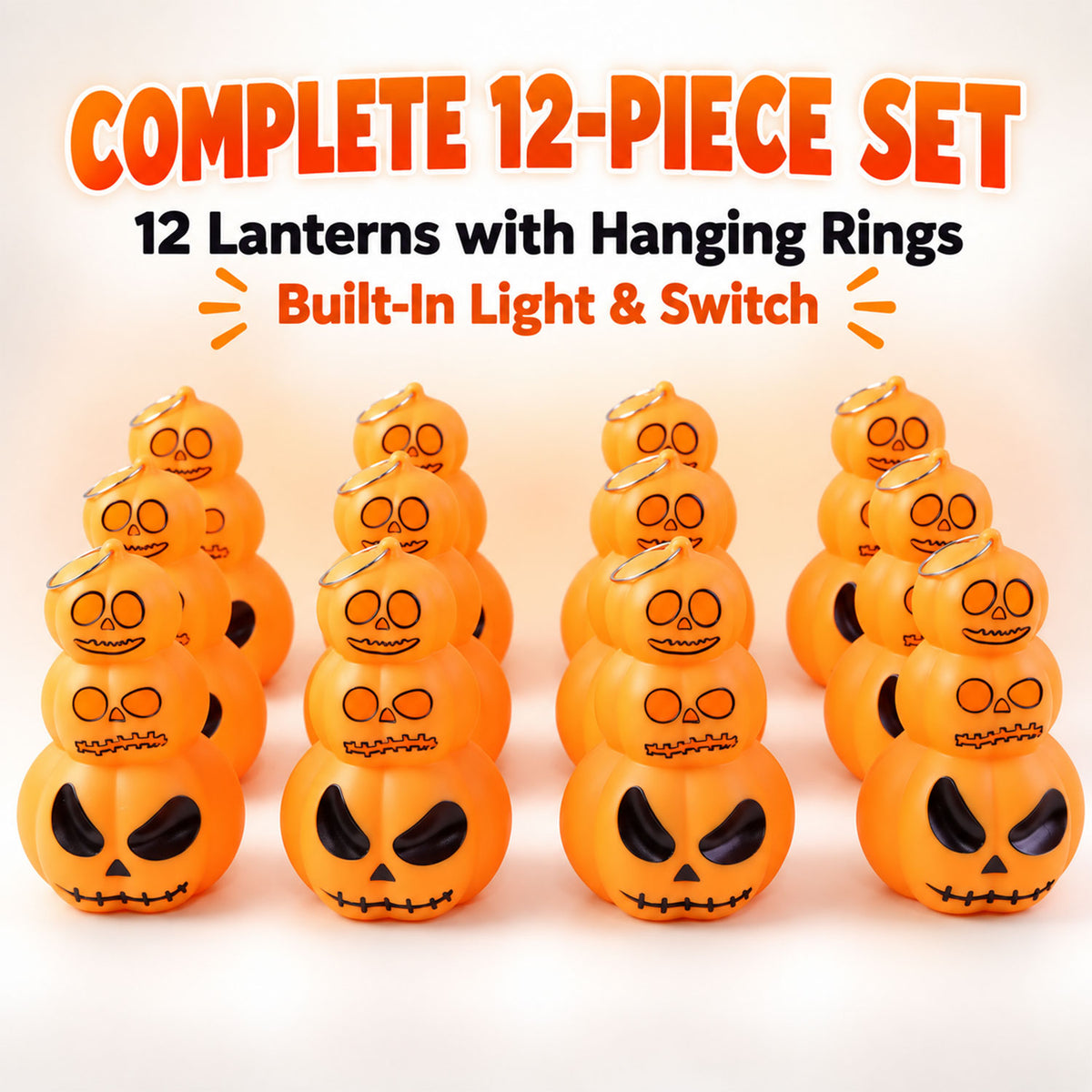 Halloween three tier pumpkin LED lights - 12 Pc set