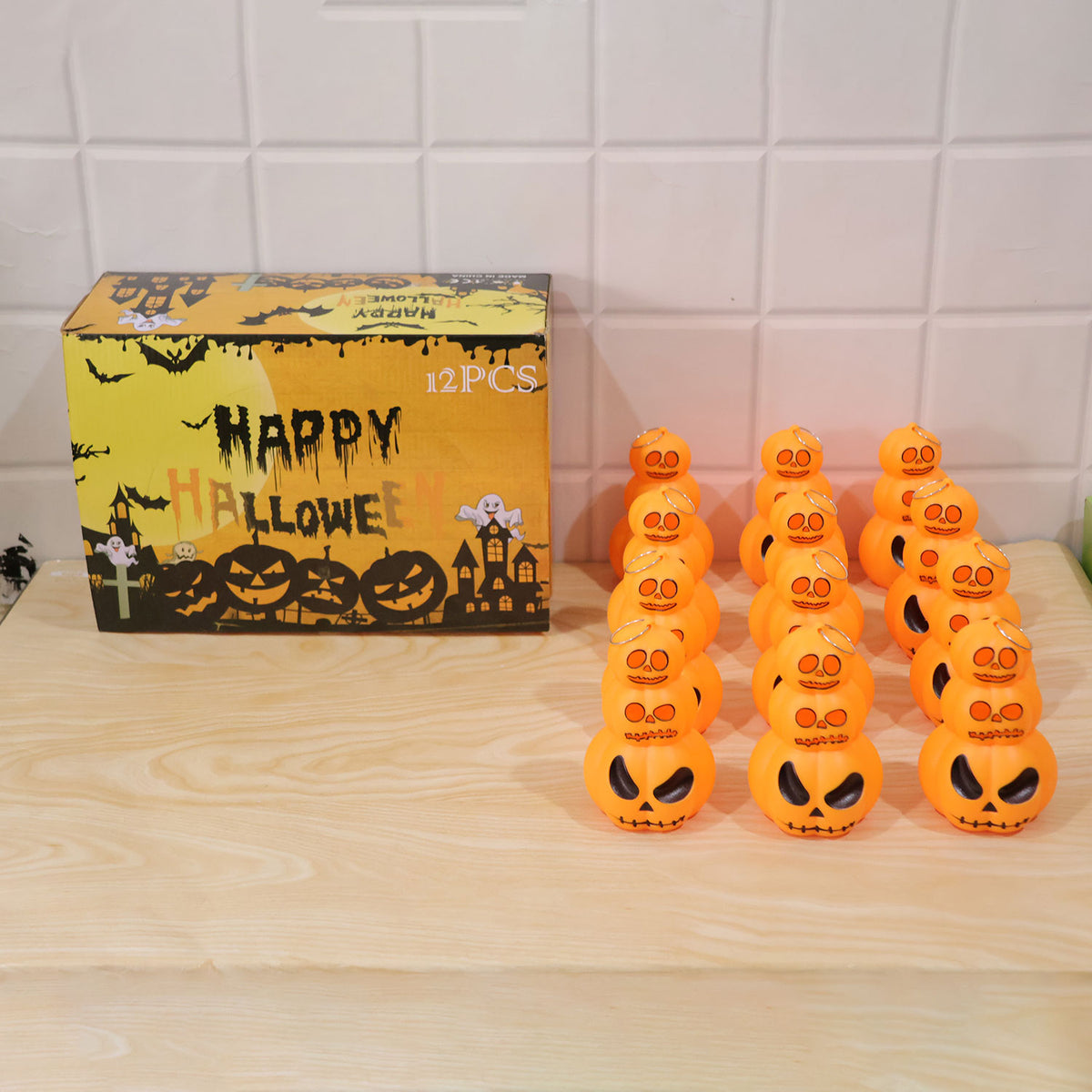 Halloween three tier pumpkin LED lights - actual product and box