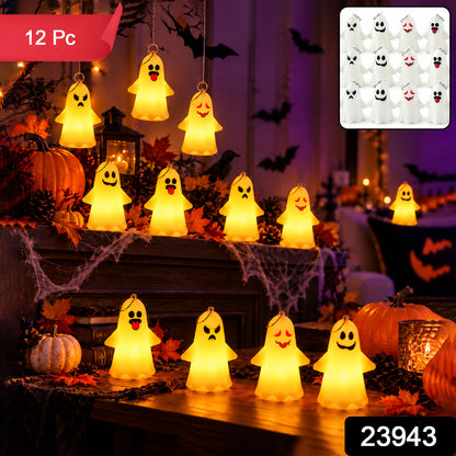 Cute Ghost LED Night Lamps for Halloween Table and Hanging Decor (12 Pc Set)