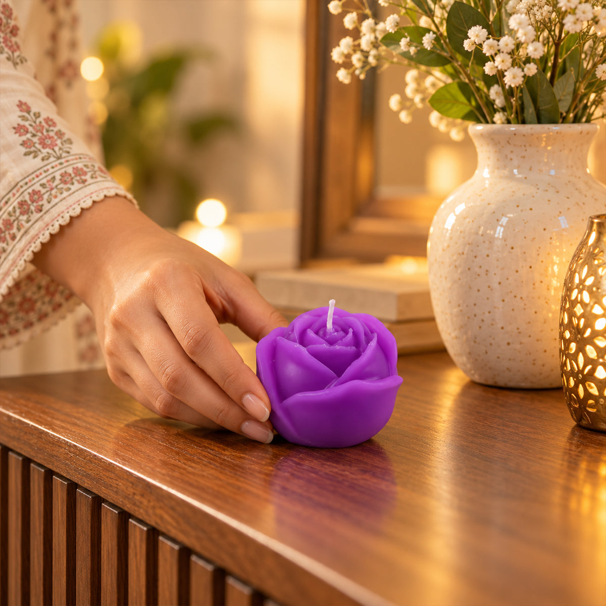 Rose design decorative wax candle 02