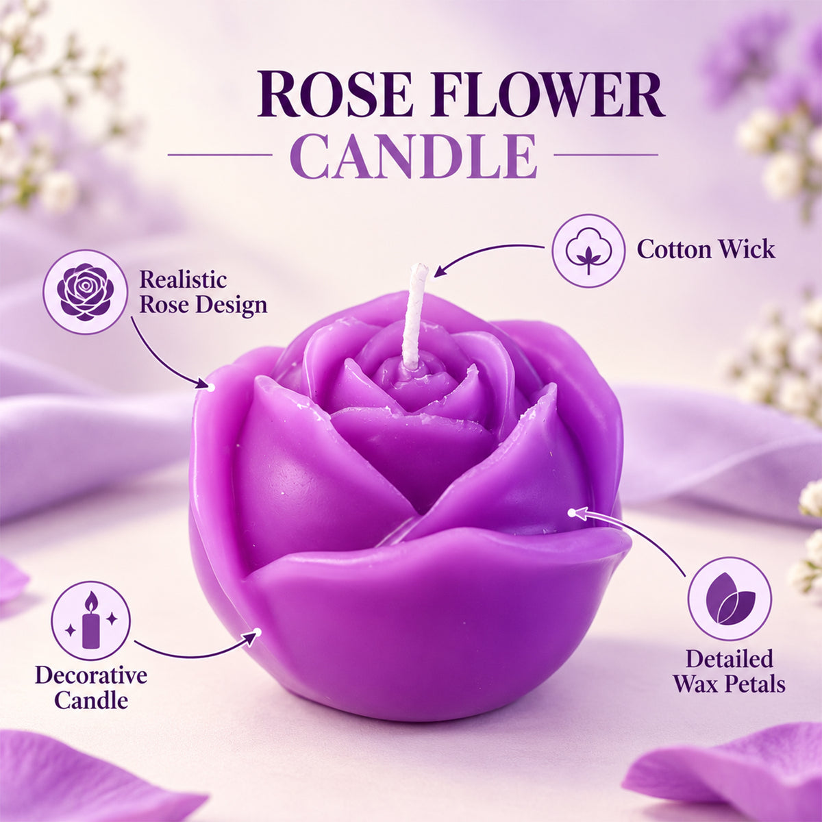 Rose design decorative wax candle 06