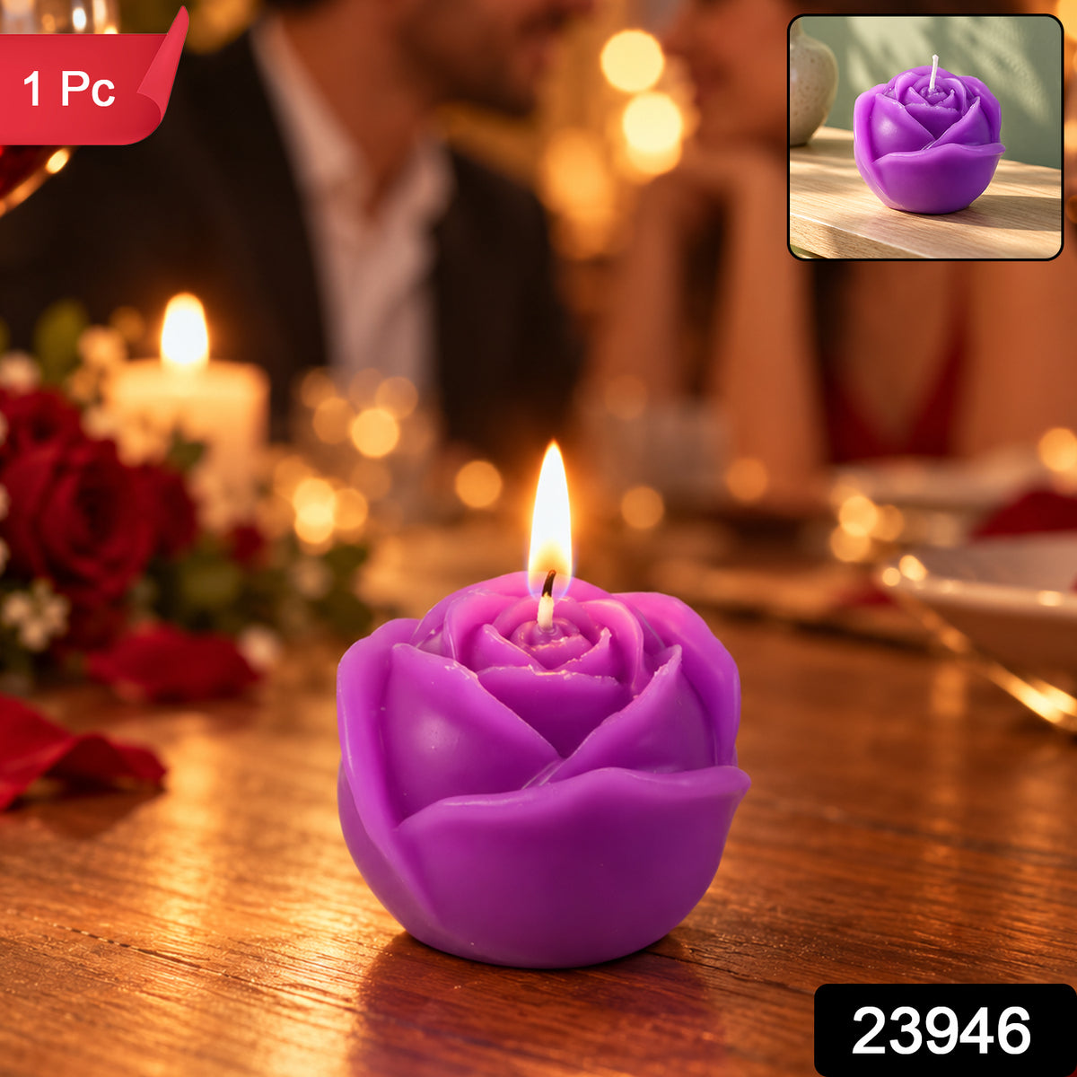 Rose design decorative wax candle 1 Pc label