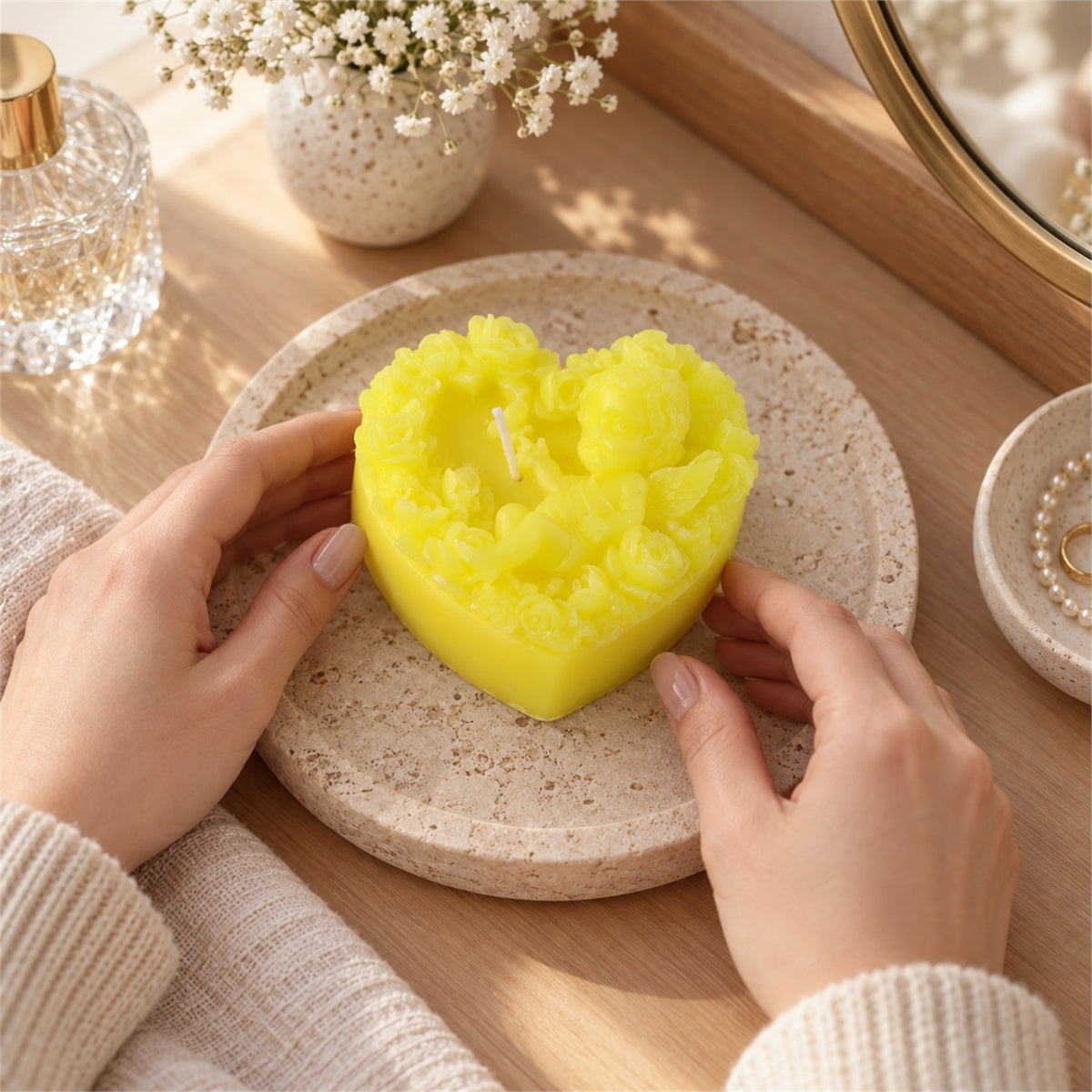 Heart shaped floral decorative wax candle 1 piece 03
