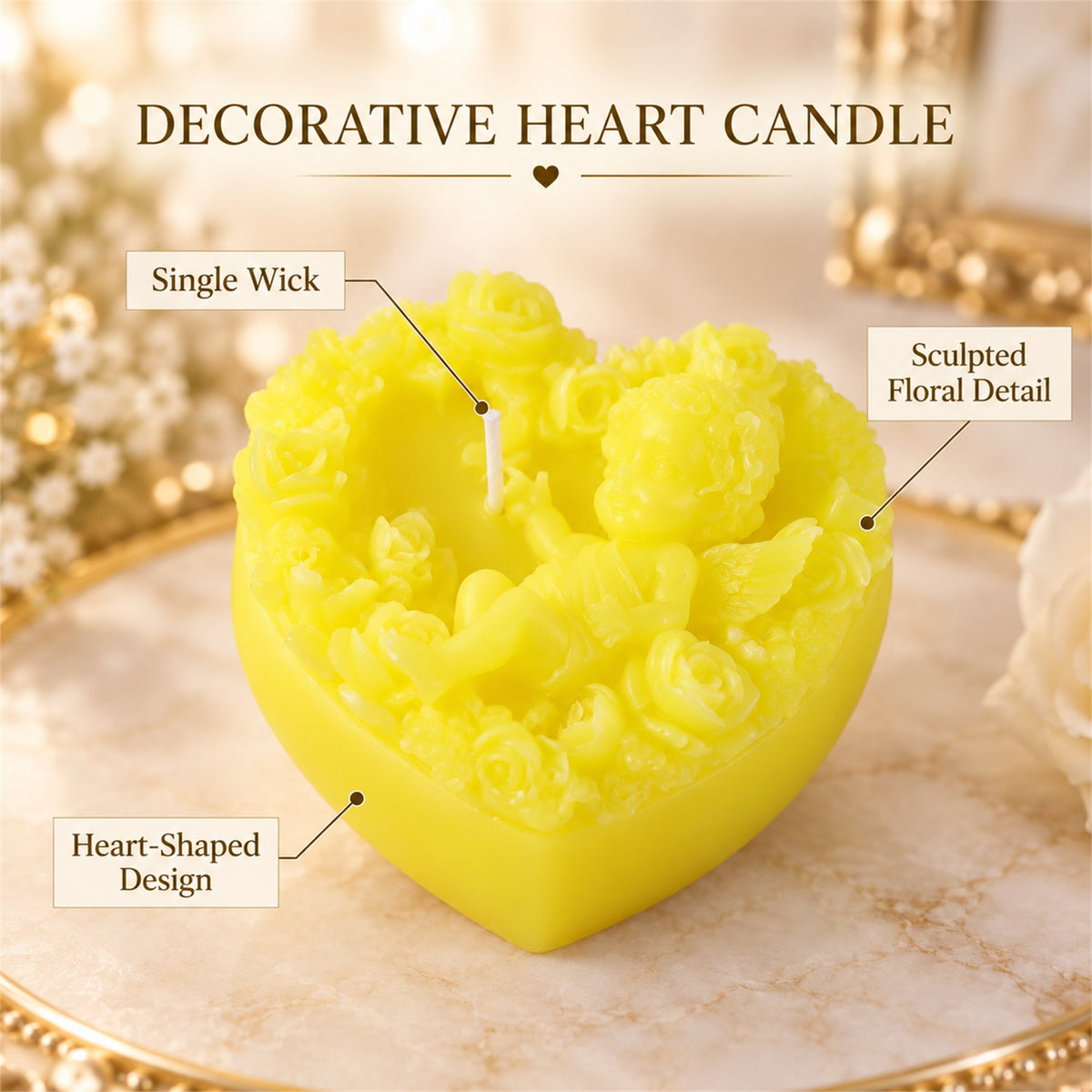 Heart shaped floral decorative wax candle 1 piece 05