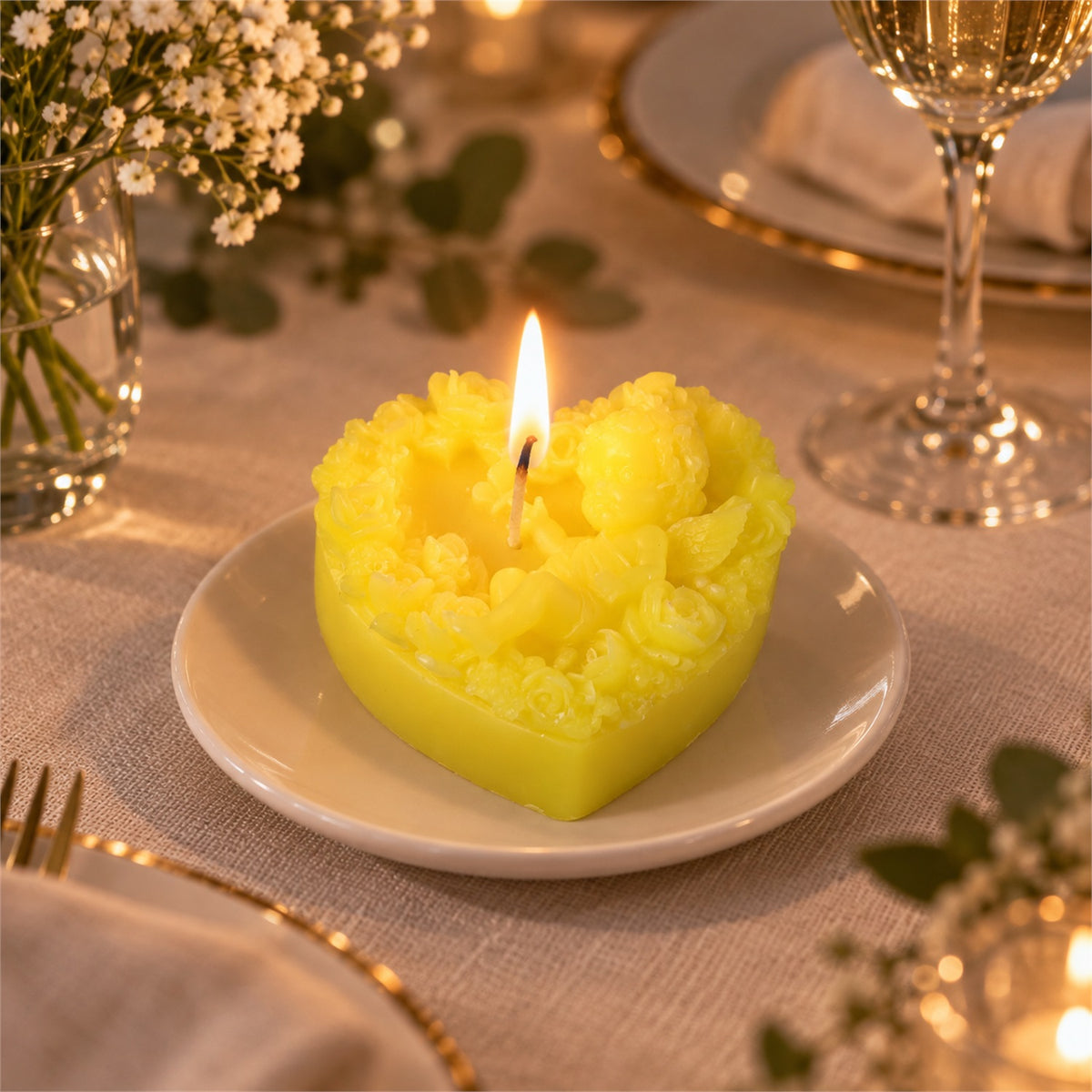Heart shaped floral decorative wax candle 1 piece 07
