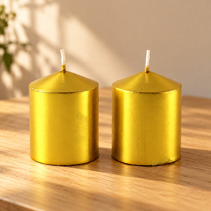 Golden decorative wax pillar candles 02