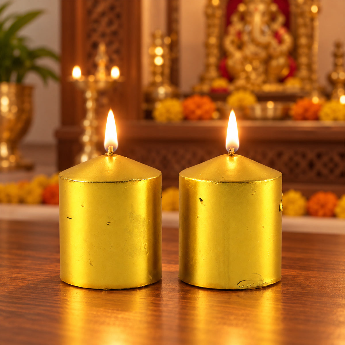 Golden decorative wax pillar candles 04