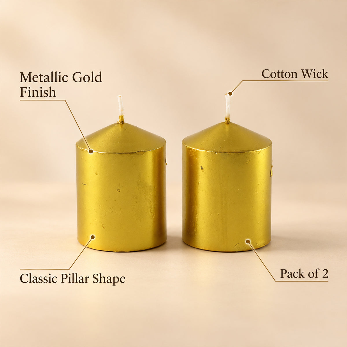 Golden decorative wax pillar candles 06