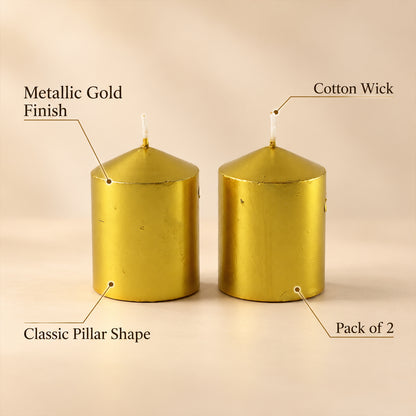 Golden decorative wax pillar candles 06