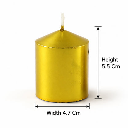 Golden decorative wax pillar candles approximate dimensions