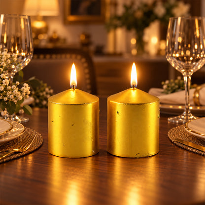 Golden decorative wax pillar candles 08