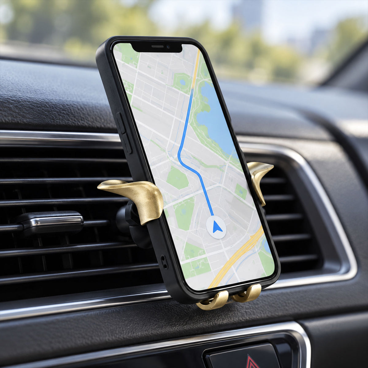 Car air vent mobile phone holder - installed view