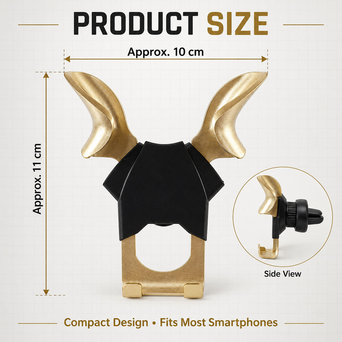 Car air vent mobile phone holder - dimensions