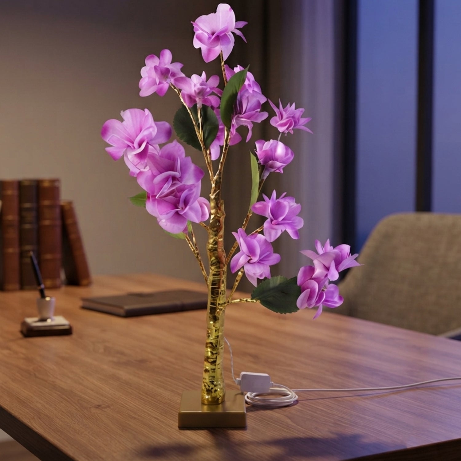 Artificial flower LED table lamp for office decor