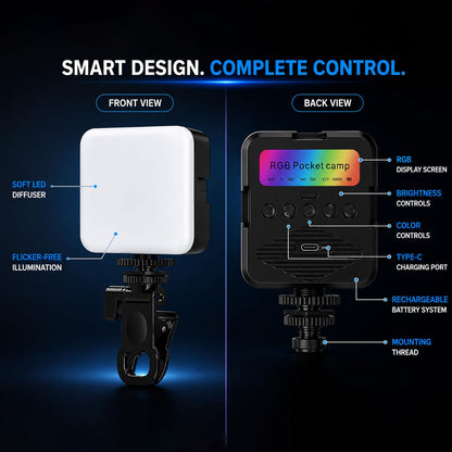 Rechargeable camera light front and back controls