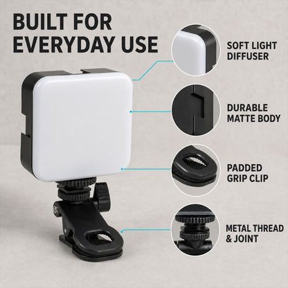 Camera light diffuser body and padded clip features