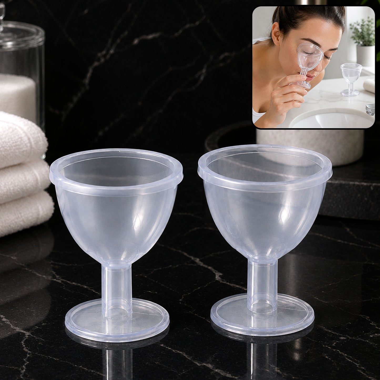 Transparent reusable eye wash cups without SKU