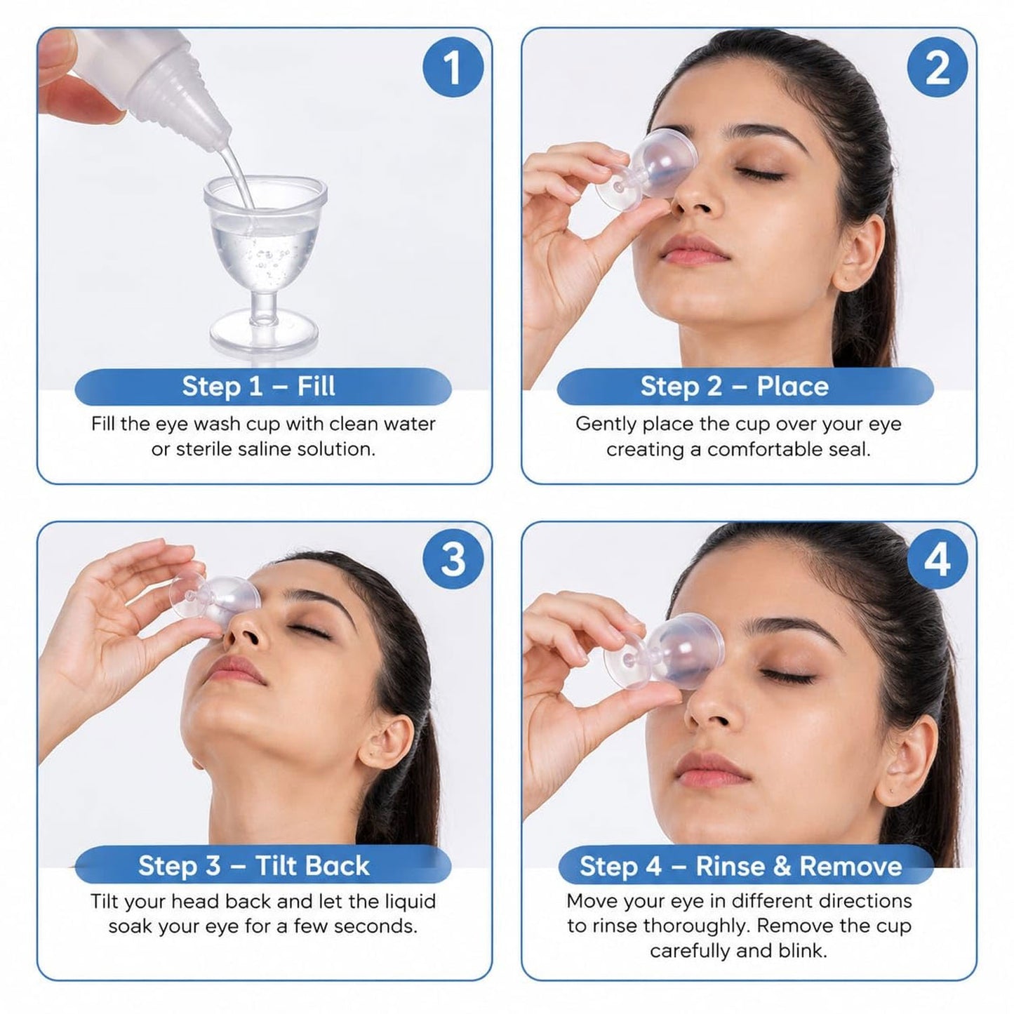 Eye wash cup usage instructions