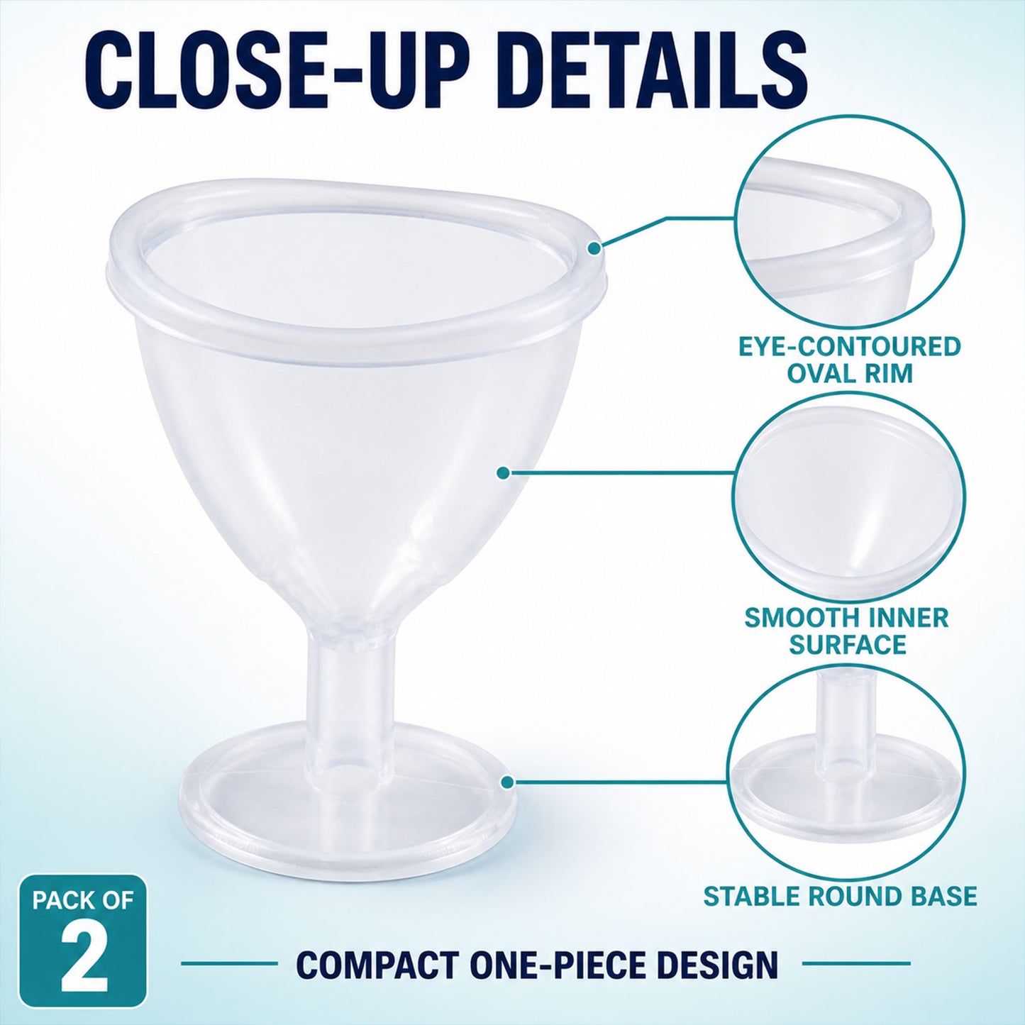 Reusable eye wash cup close-up details