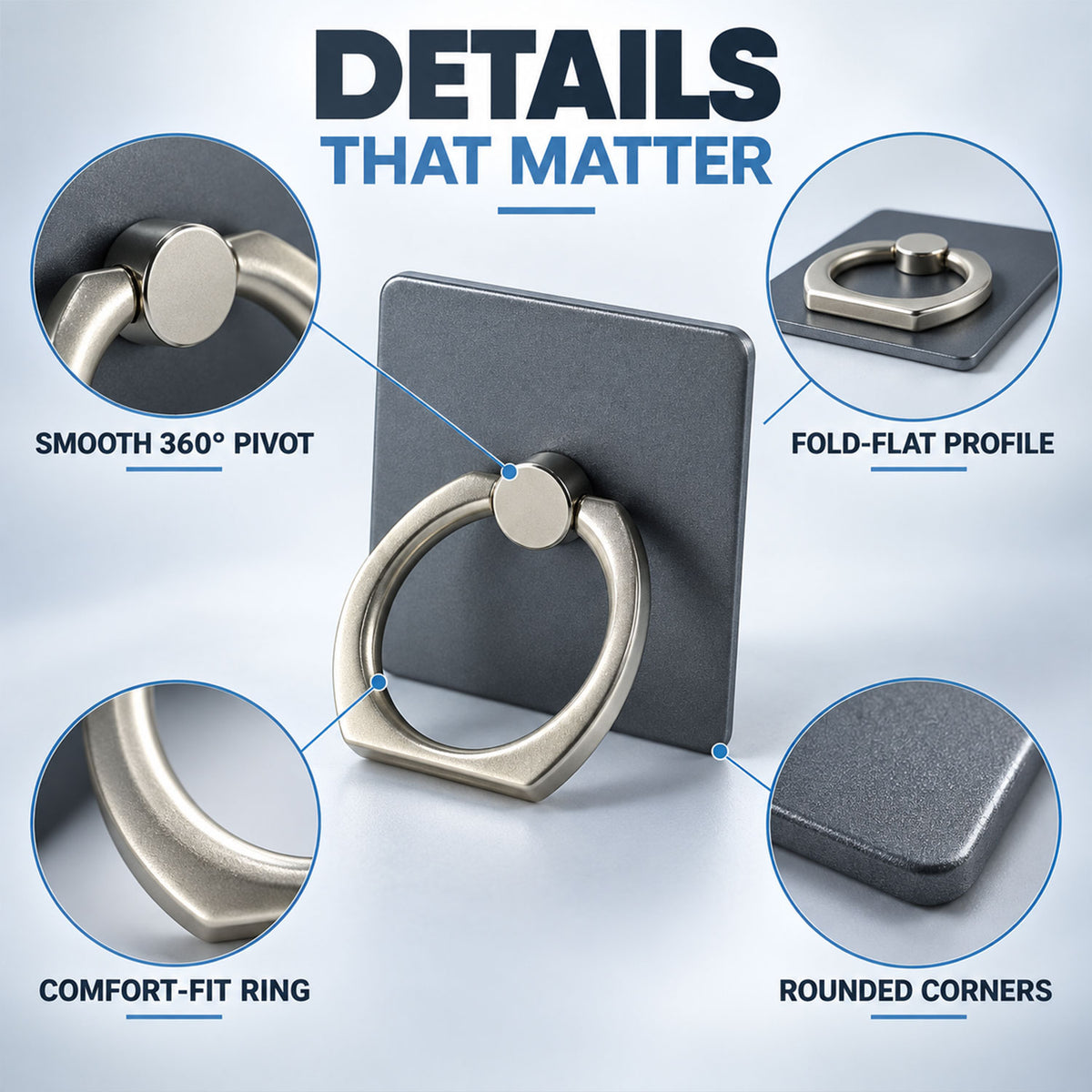 Ring pivot rounded corners and fold-flat details