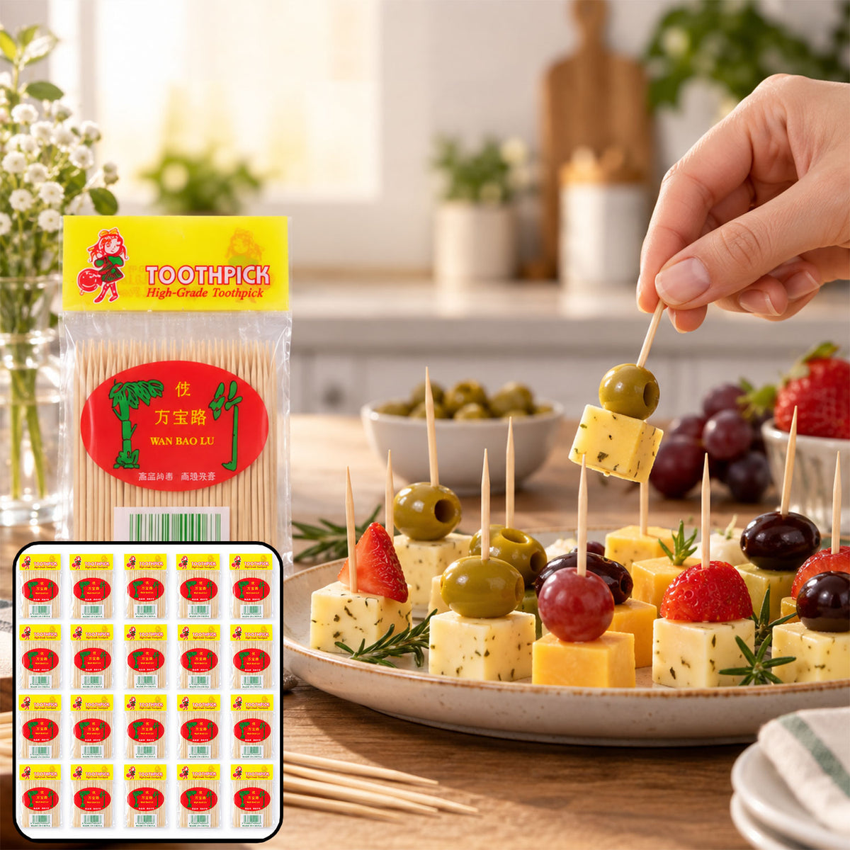 Wooden toothpicks set lifestyle view