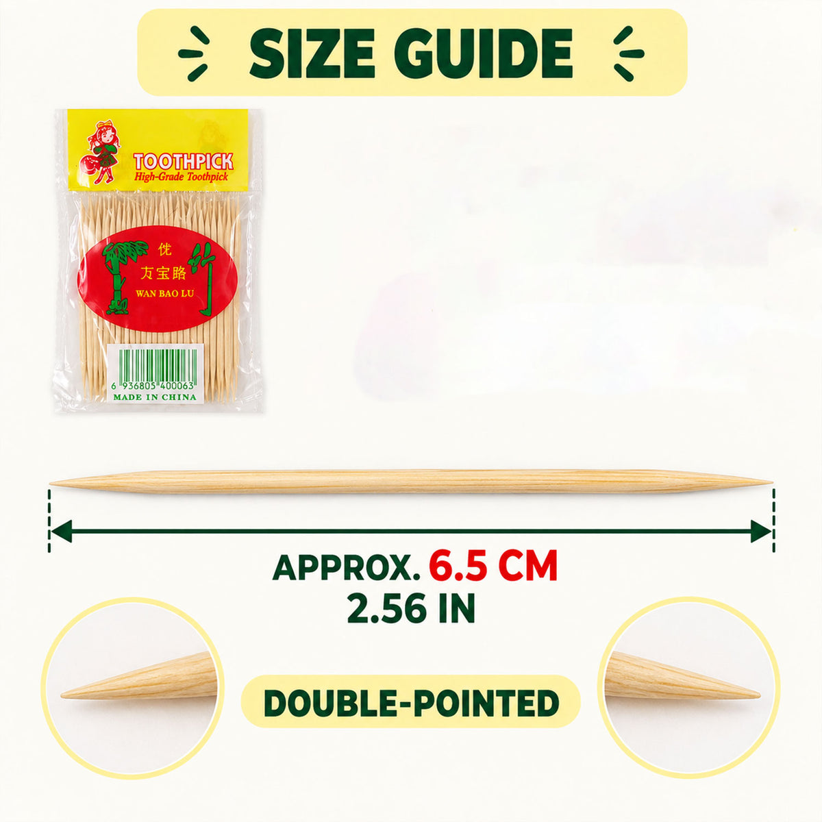 Wooden toothpick size 6.5 cm